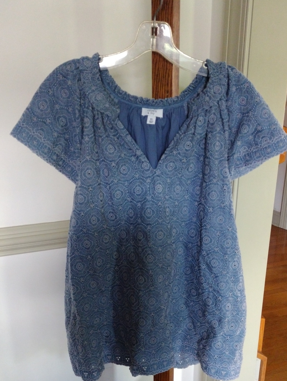 crown & ivy Denim Blue Eyelet Tunic Top